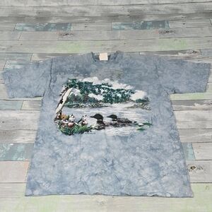 Art Unlimited Vintage Blue Nature Ducks Graphic Men's Tee Sz Large